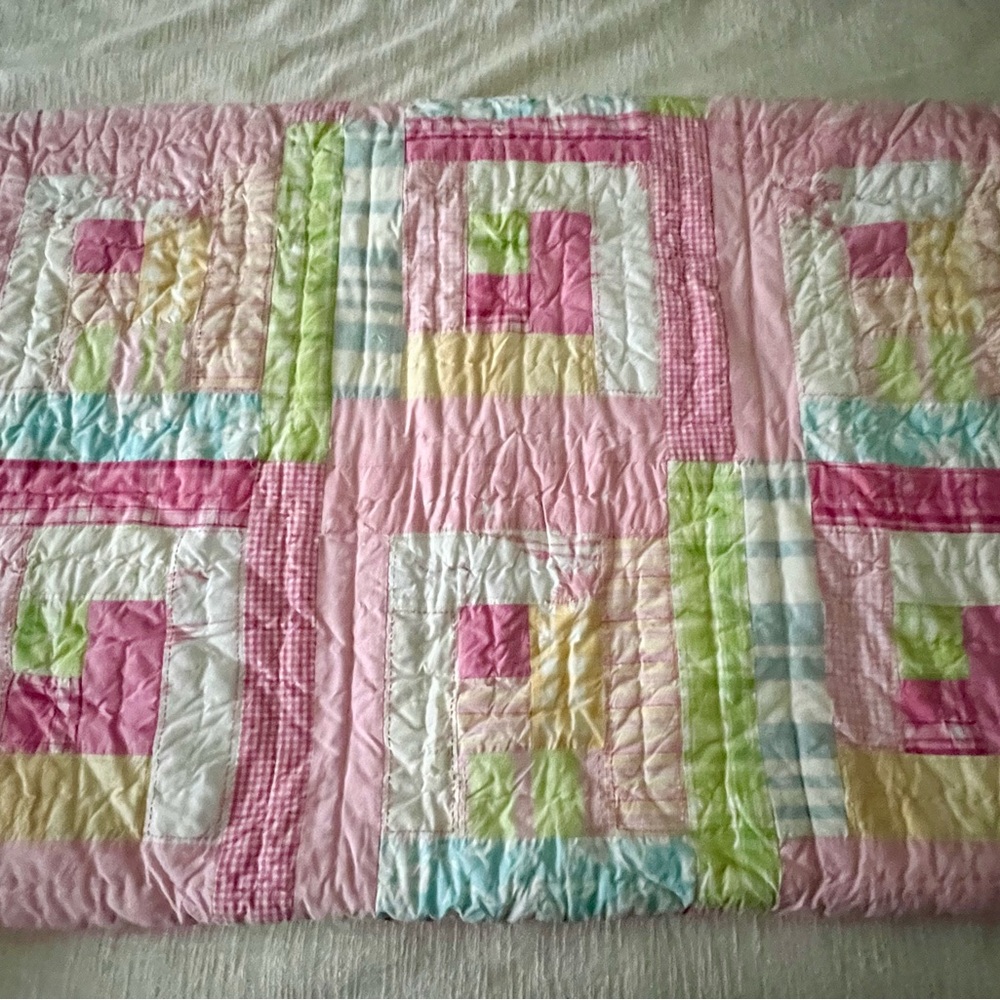 NEW Pottery Barn Kids Patchwork Bedding Set F/Q - Pink, Green, and Teal - Picture 2 of 5